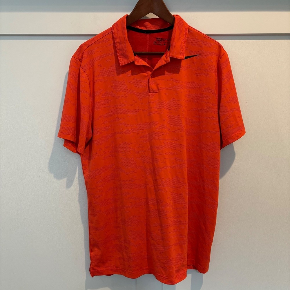 Nike Golf Dri-Fit Polo Shirt Men Large Red Orange Camo Pattern Standard Fit Golf